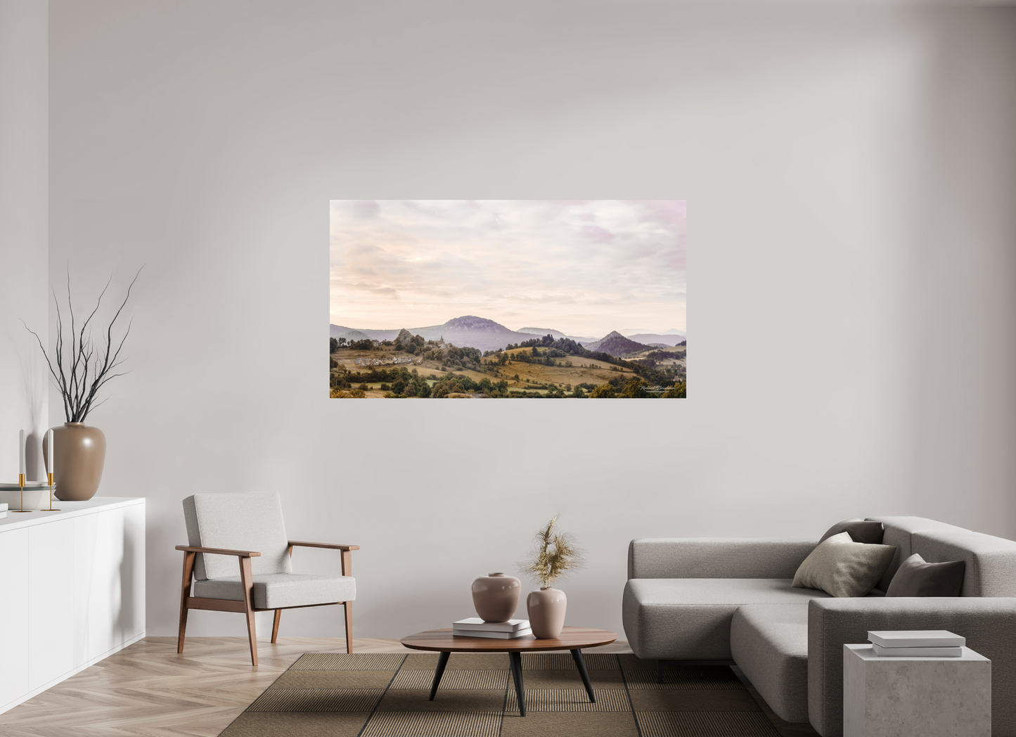 179,8 x 100 cm, Impression directe couleur ou noir et blanc sur plaque d'aluminium (Solidité-Durabilité) Le village - Queyrières - Haute Loire - Auvergne - France