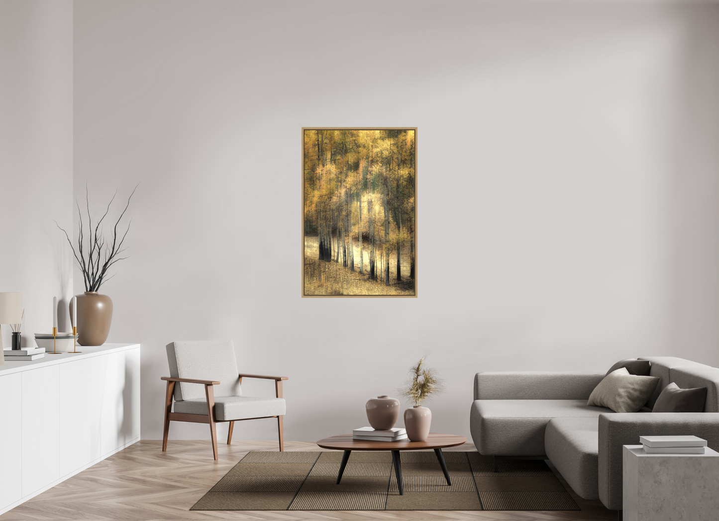 80 x 120 cm, Impression sur support rigide (Forex) avec cadre élégant type “caisse américaine” Bouleaux d'automne