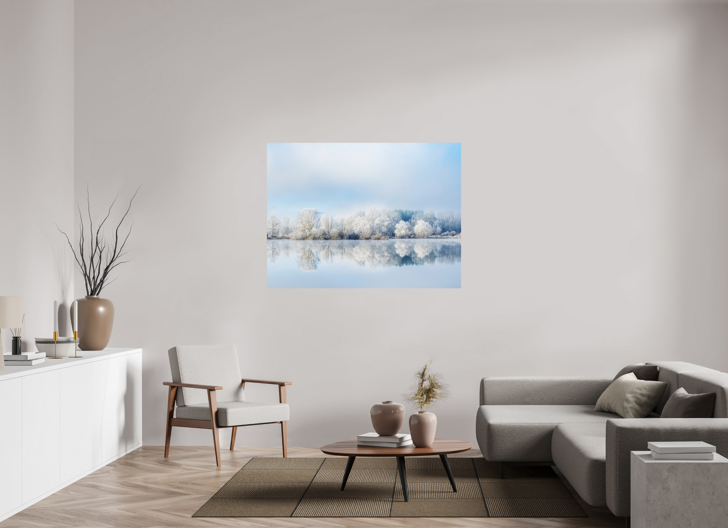 140 x 105 cm, Impression directe couleur ou noir et blanc sur plaque d'aluminium (Solidité-Durabilité) Miroir, si beau miroir Photographie paysage d’hiver serein en couleur