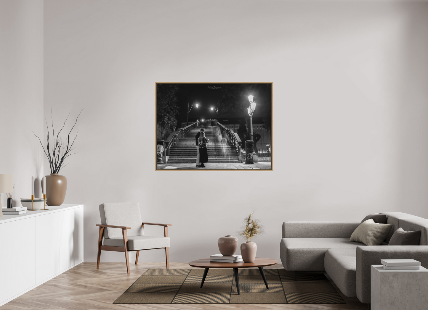 140 x 105 cm, Impression sur support rigide (Forex) avec cadre élégant type “caisse américaine” Les amoureux du Pont de l’Accademia à Venise : lumière douce sur le Grand Canal