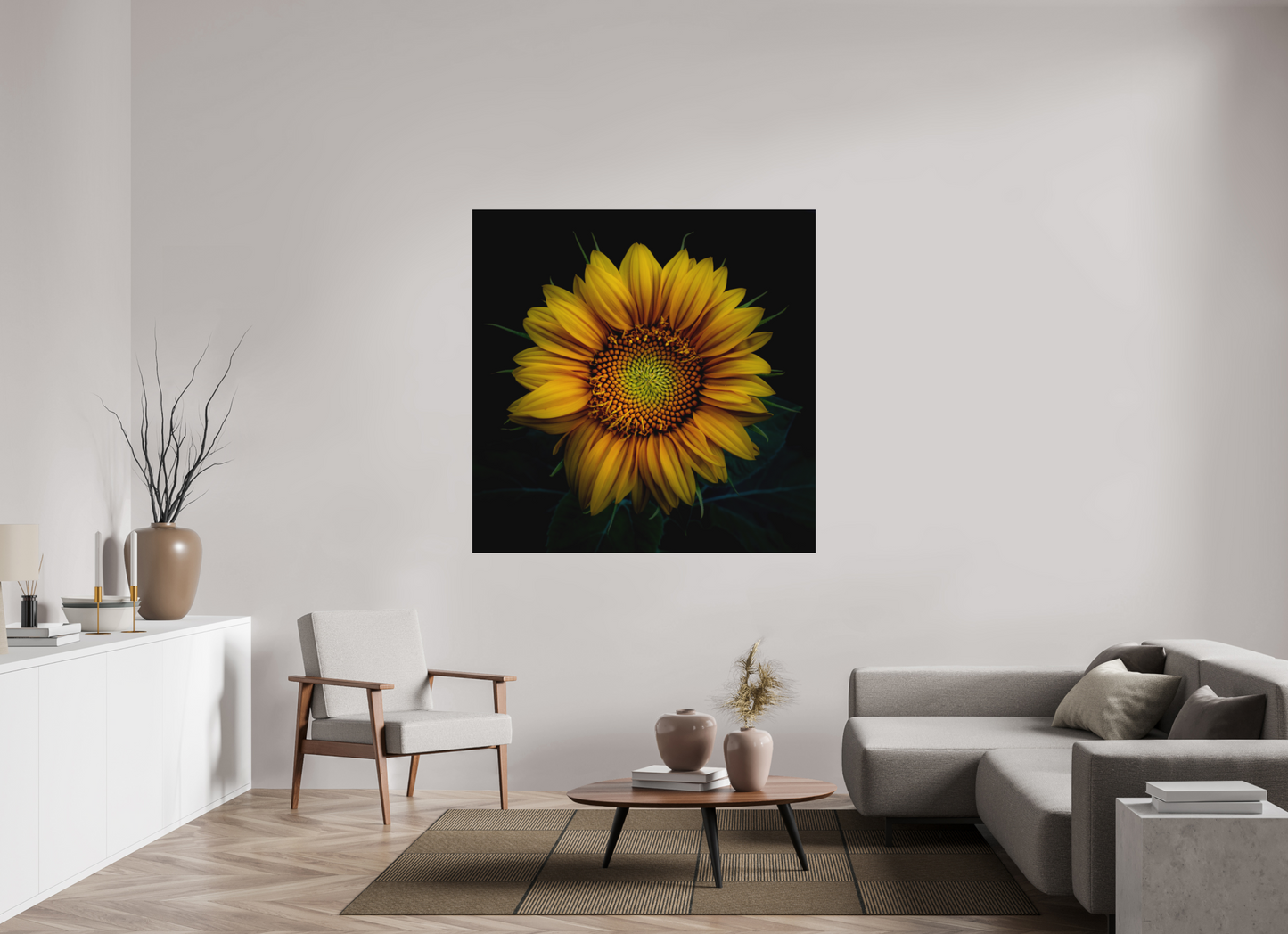 140 x 140 cm, Impression directe couleur ou noir et blanc sur plaque d'aluminium (Solidité-Durabilité) Coeur de tournesol
