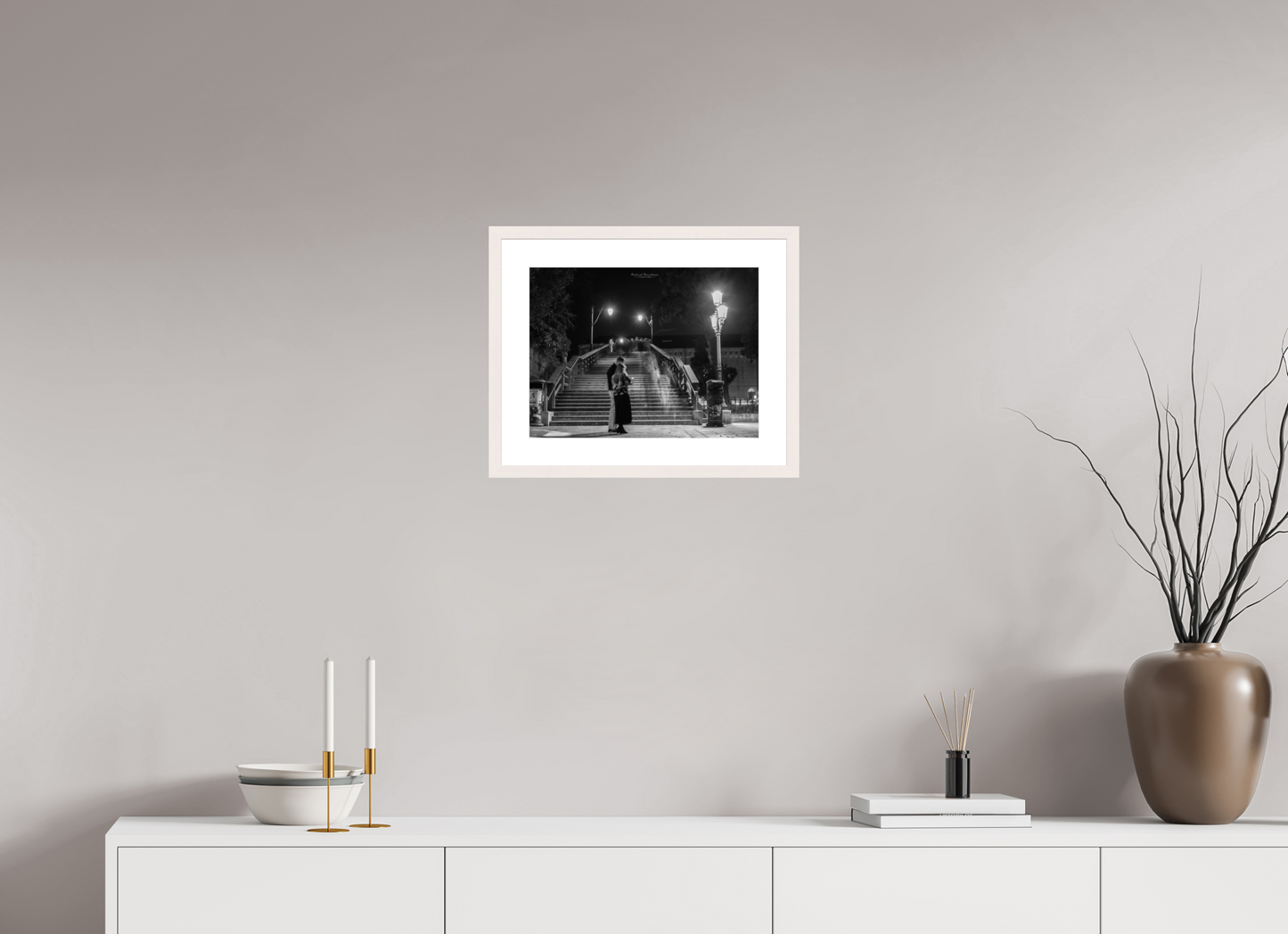 40 x 30 cm, Tirage Fine Art 30×40 cm — Passe-partout — Cadre Les amoureux du Pont de l’Accademia à Venise : lumière douce sur le Grand Canal