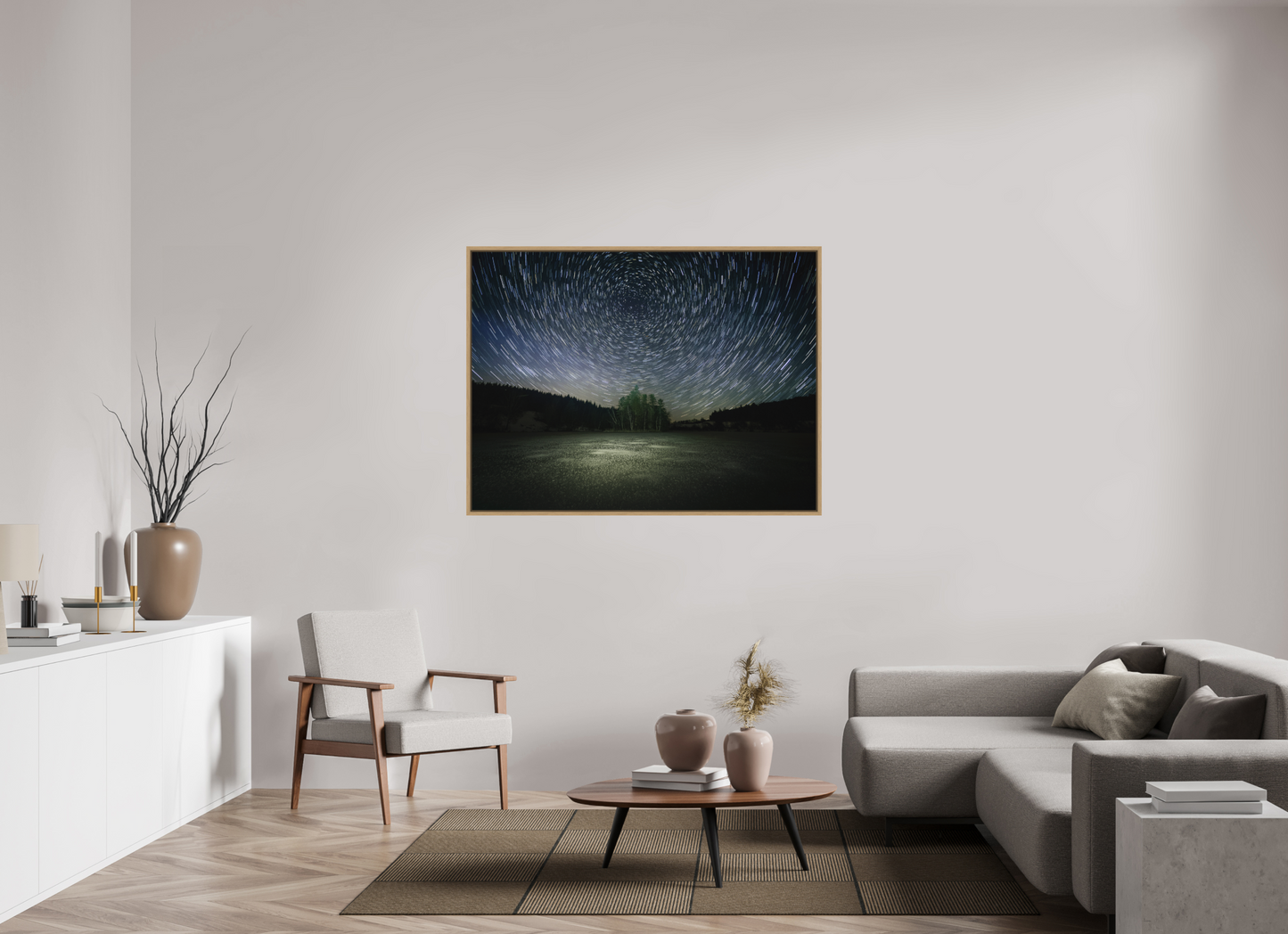 140 x 105 cm, Impression sur support rigide (Forex) avec cadre élégant type “caisse américaine” Ainsi s'écoule la nuit