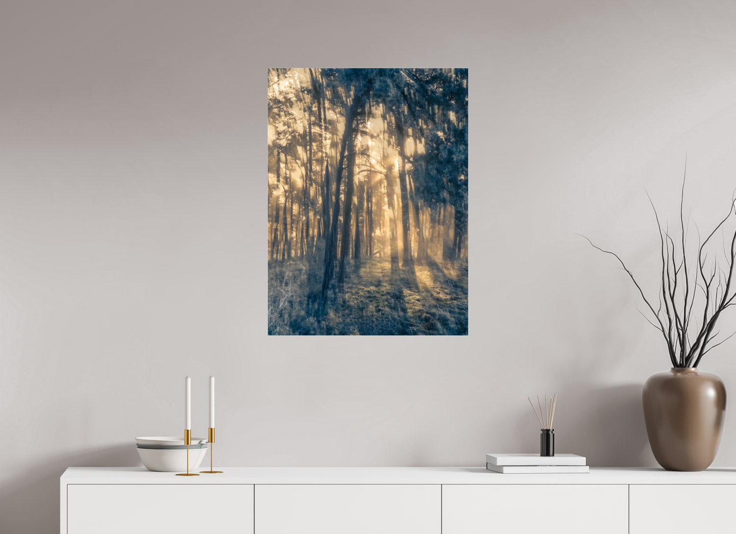 60 x 80 cm, Tirage couleur sur support solide en aluminium, recouvert d’une protection transparente (plexiglas). Mystérieuse lumière