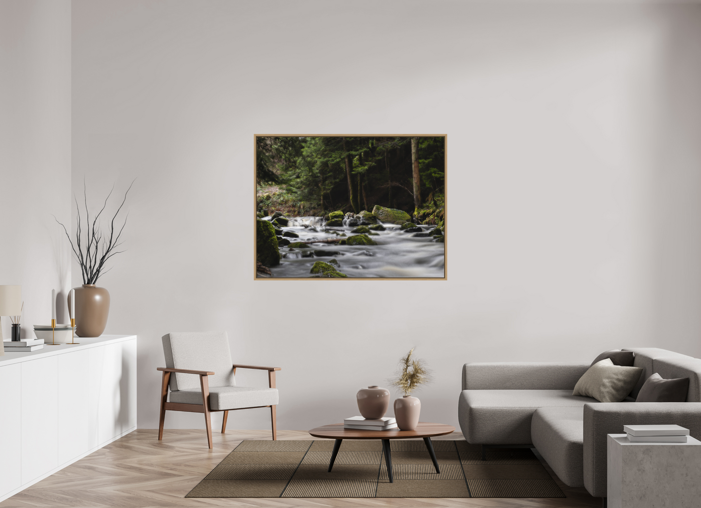140 x 105 cm, Impression sur support rigide (Forex) avec cadre élégant type “caisse américaine” Retour aux sources-La Semène-Rhône Alpes-France