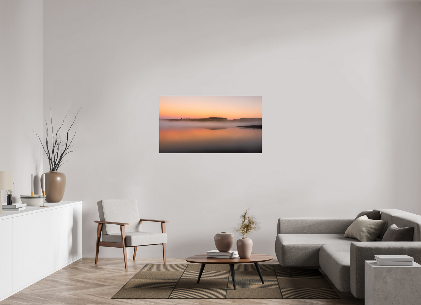 128 x 72 cm, Tirage couleur sur support solide en aluminium, recouvert d’une protection transparente (plexiglas). Orangé du matin Photo Artistique pour Décoration Murale
