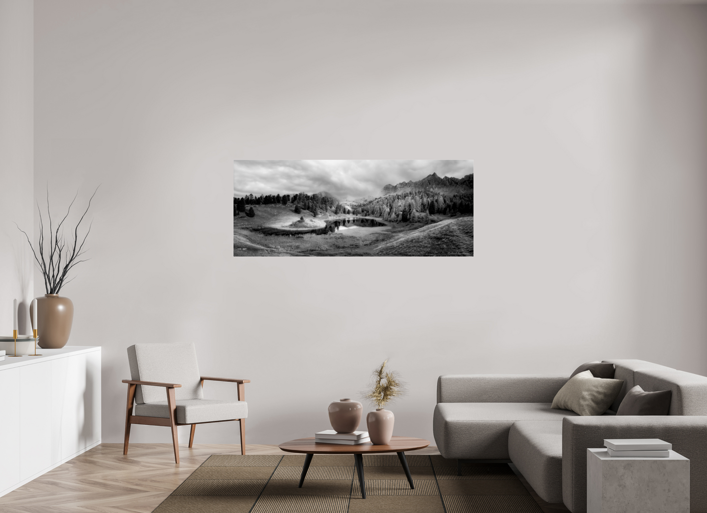 173,9 x 70 cm, Tirage noir et blanc sur plaque alu, avec une protection en plexiglass (durabilité-profondeur) Lac miroir Photo Artistique pour Décoration Murale