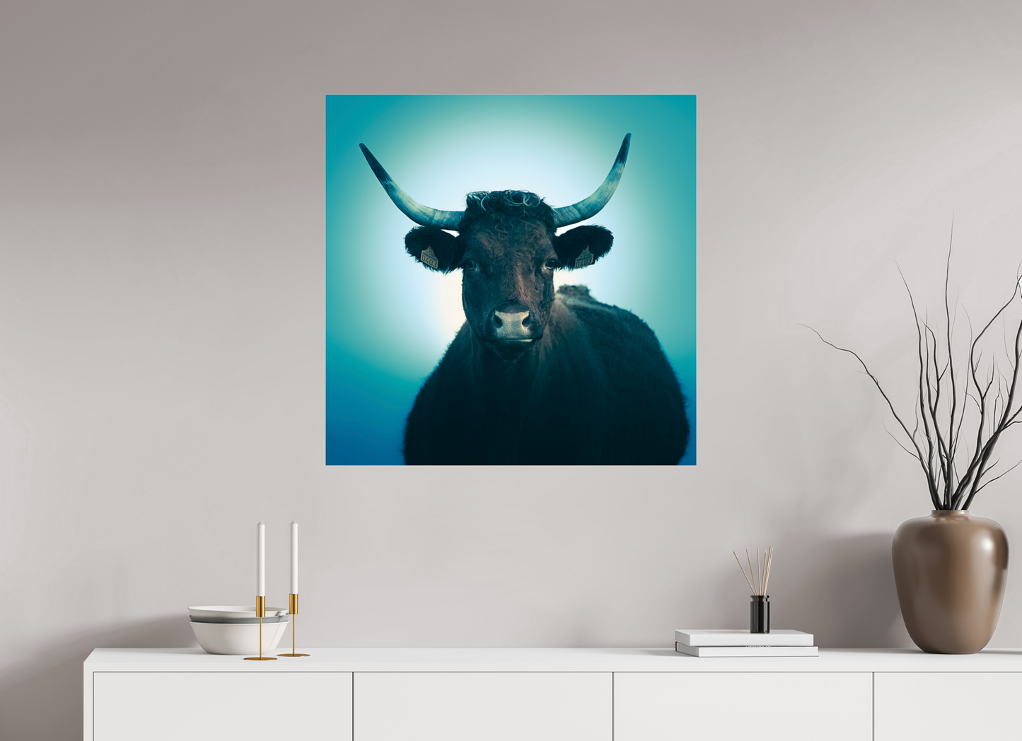80 x 80 cm, Tirage couleur sur support solide en aluminium, recouvert d’une protection transparente (plexiglas). Vache Salers - Cantal - Auvergne - France