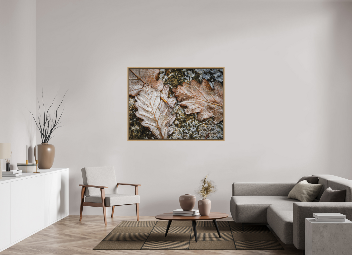 140 x 105 cm, Impression sur support rigide (Forex) avec cadre élégant type “caisse américaine” Texture d'automne