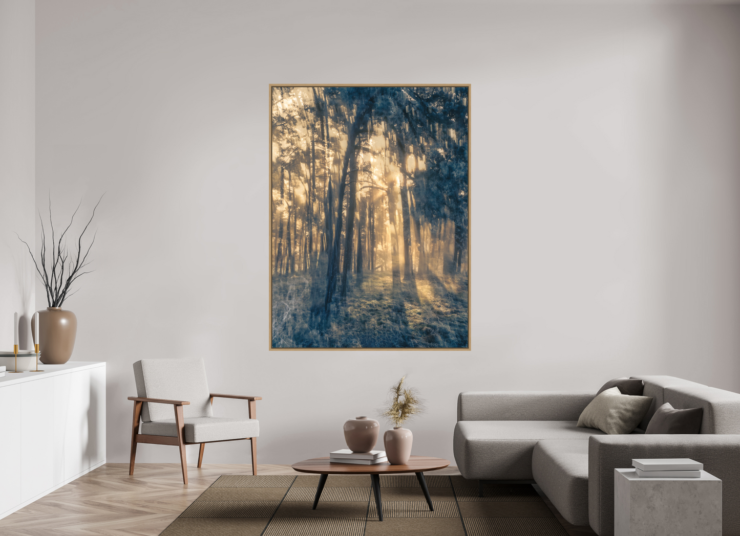135 x 180 cm, Impression sur support rigide (Forex) avec cadre élégant type “caisse américaine” Mystérieuse lumière