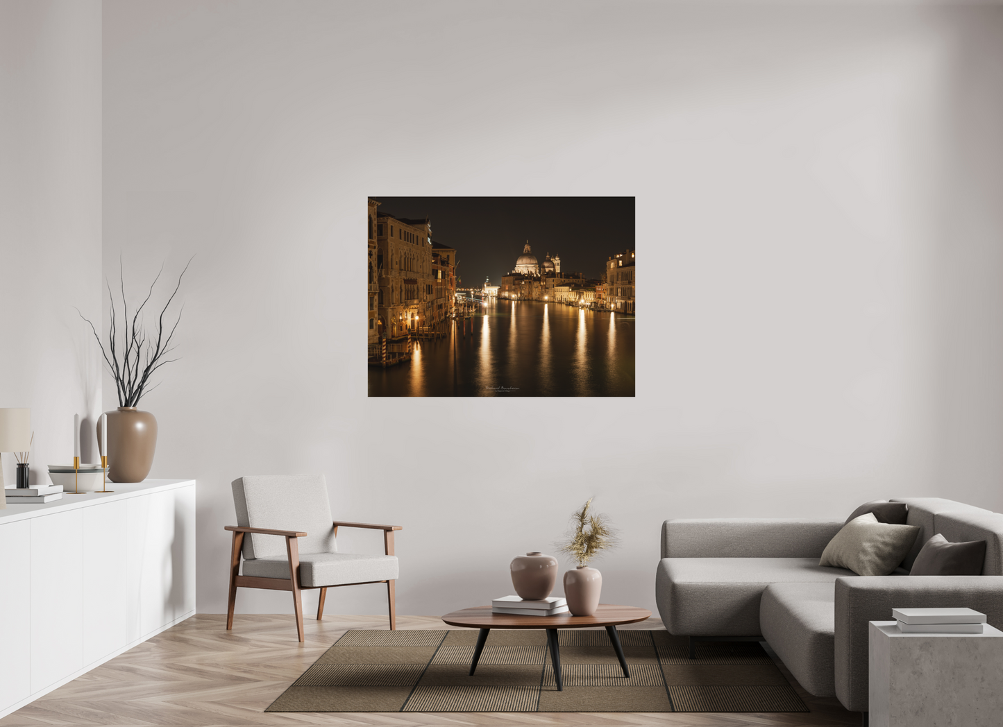 140 x 105 cm, Impression directe couleur ou noir et blanc sur plaque d'aluminium (Solidité-Durabilité) Venise Romantique de Nuit – Vue sur la Salute