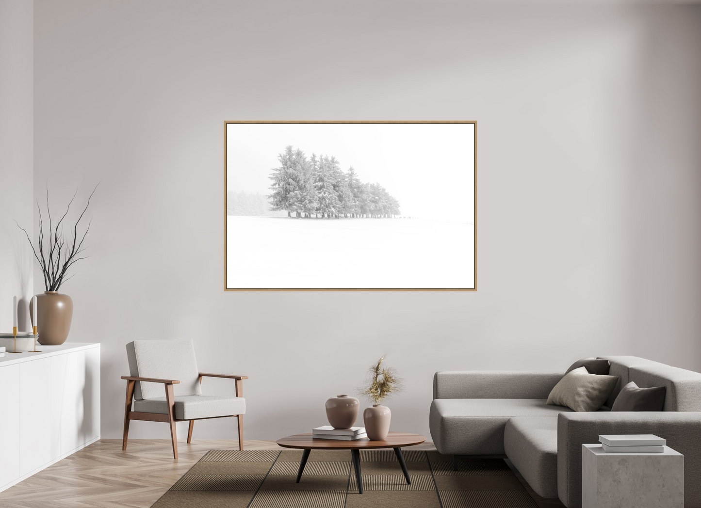 180 x 120 cm, Impression sur support rigide (Forex) avec cadre élégant type “caisse américaine” Sapins givrés Photo Artistique pour Décoration Murale