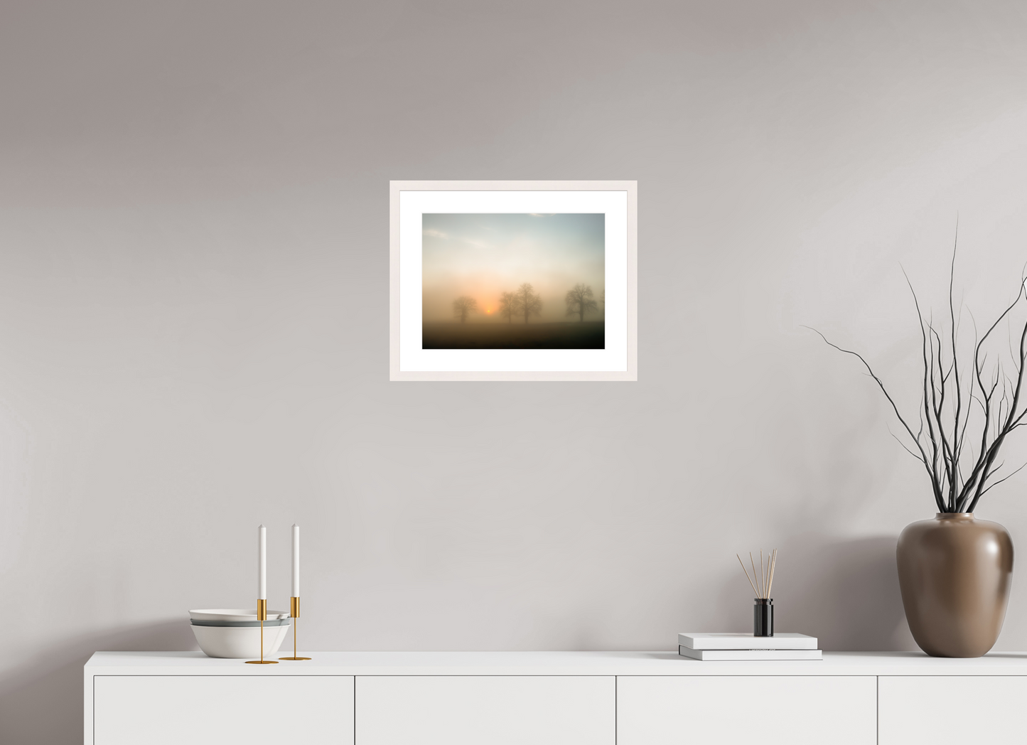 40 x 30 cm, Tirage Fine Art 30×40 cm — Passe-partout — Cadre Brume dorée au lever du soleil