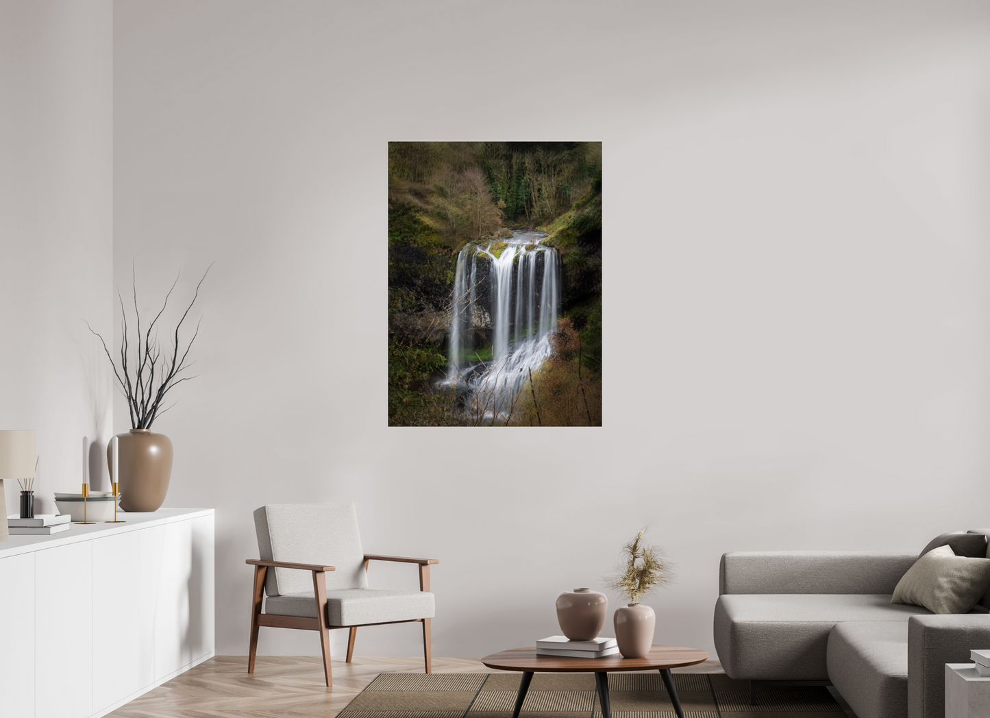 90 x 120 cm, Tirage couleur sur support solide en aluminium, recouvert d’une protection transparente (plexiglas). Cascade de la Beaume-Haute Loire-France