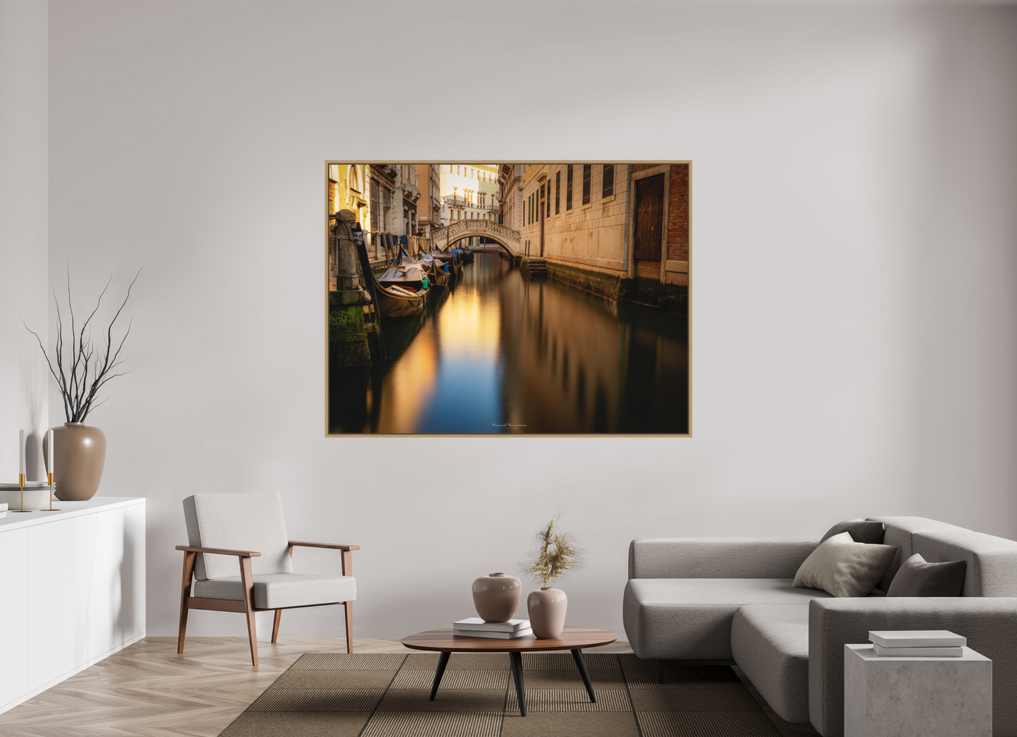 180 x 135 cm, Impression sur support rigide (Forex) avec cadre élégant type “caisse américaine” Venise à l'aube