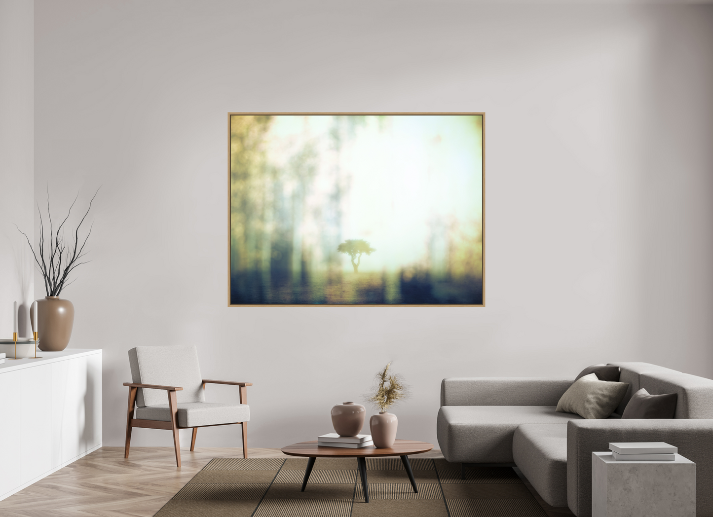 180 x 135 cm, Impression sur support rigide (Forex) avec cadre élégant type “caisse américaine” Seul, là-bas
