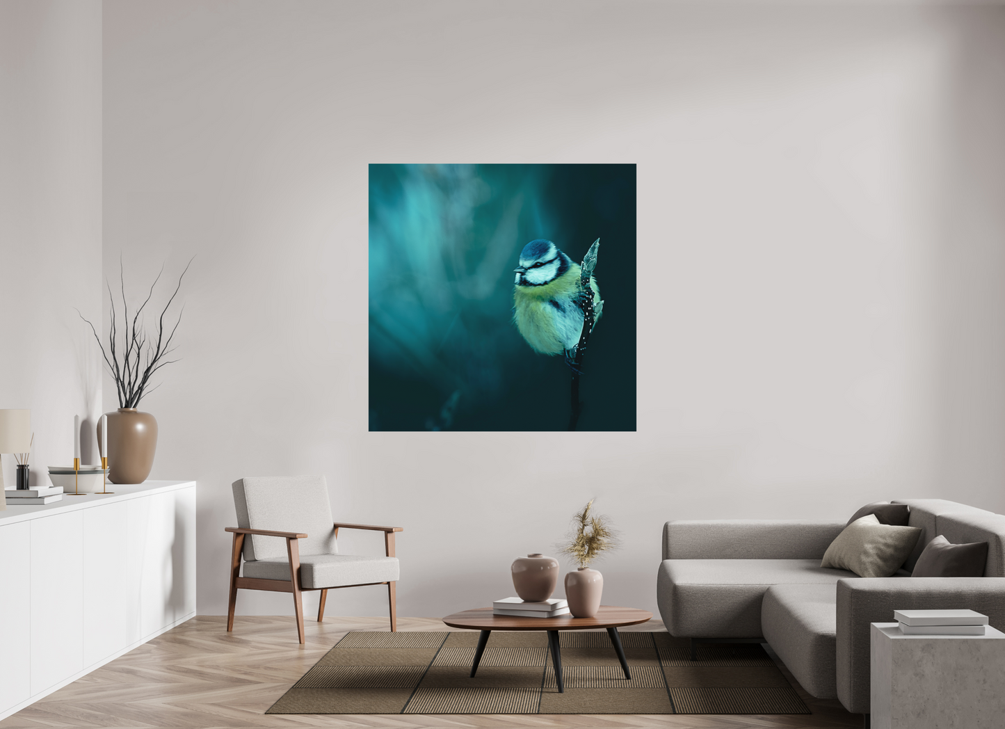 140 x 140 cm, Impression directe couleur ou noir et blanc sur plaque d'aluminium (Solidité-Durabilité) La belle bleue