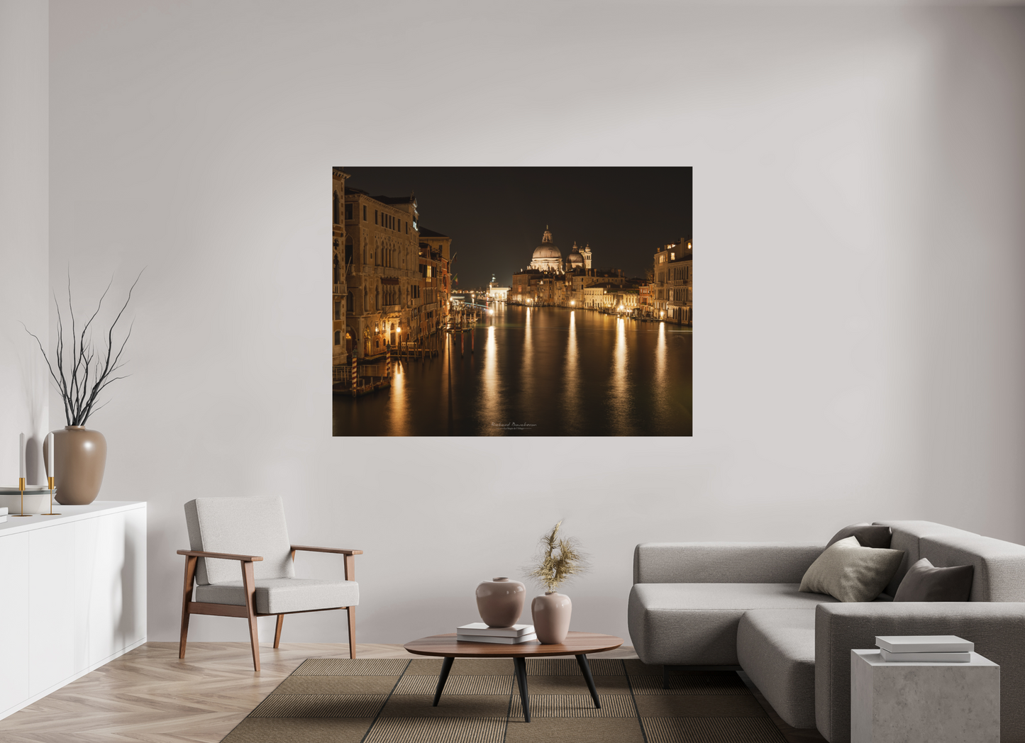 180 x 135 cm, Impression directe couleur ou noir et blanc sur plaque d'aluminium (Solidité-Durabilité) Venise Romantique de Nuit – Vue sur la Salute