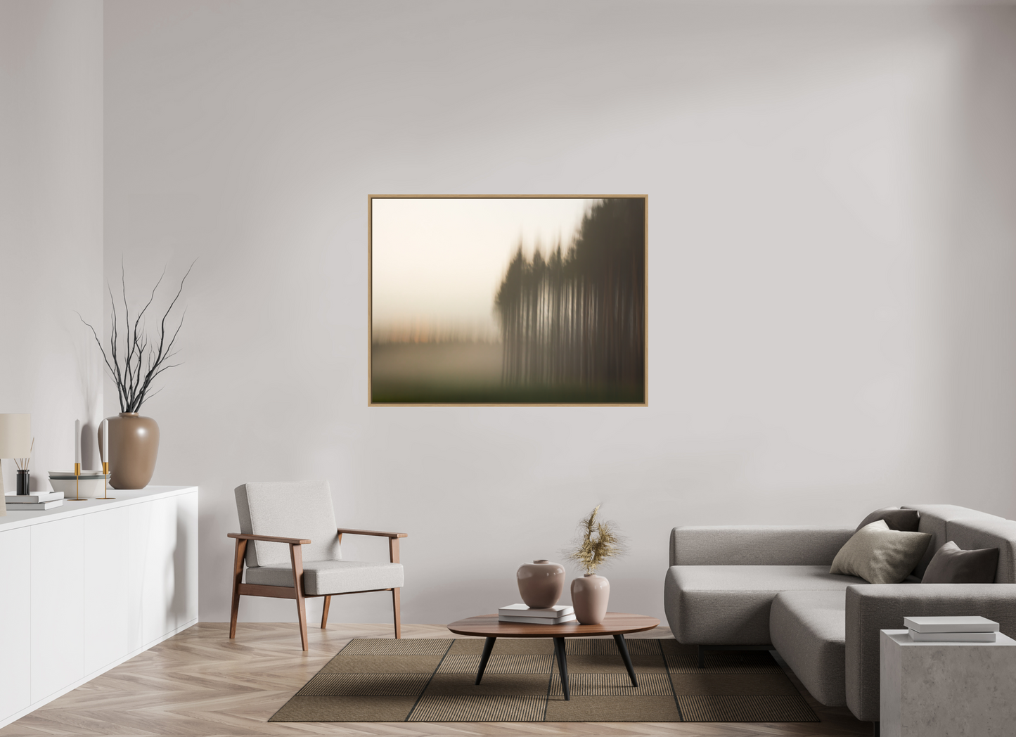 140 x 105 cm, Impression sur support rigide (Forex) avec cadre élégant type “caisse américaine” L'orée du bois