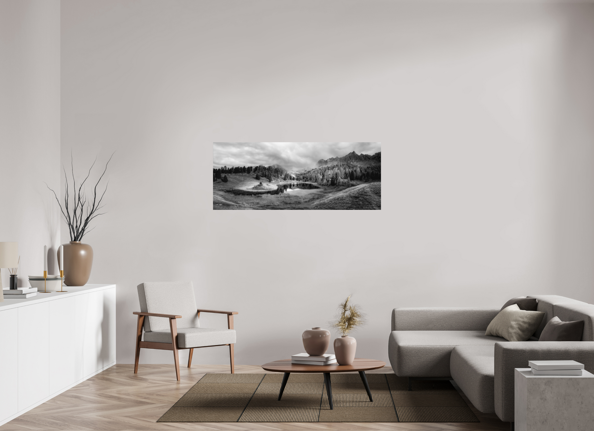 149 x 60 cm, 2- Tirage papier mat noir et blanc Mountains #1 - Montagnes #1