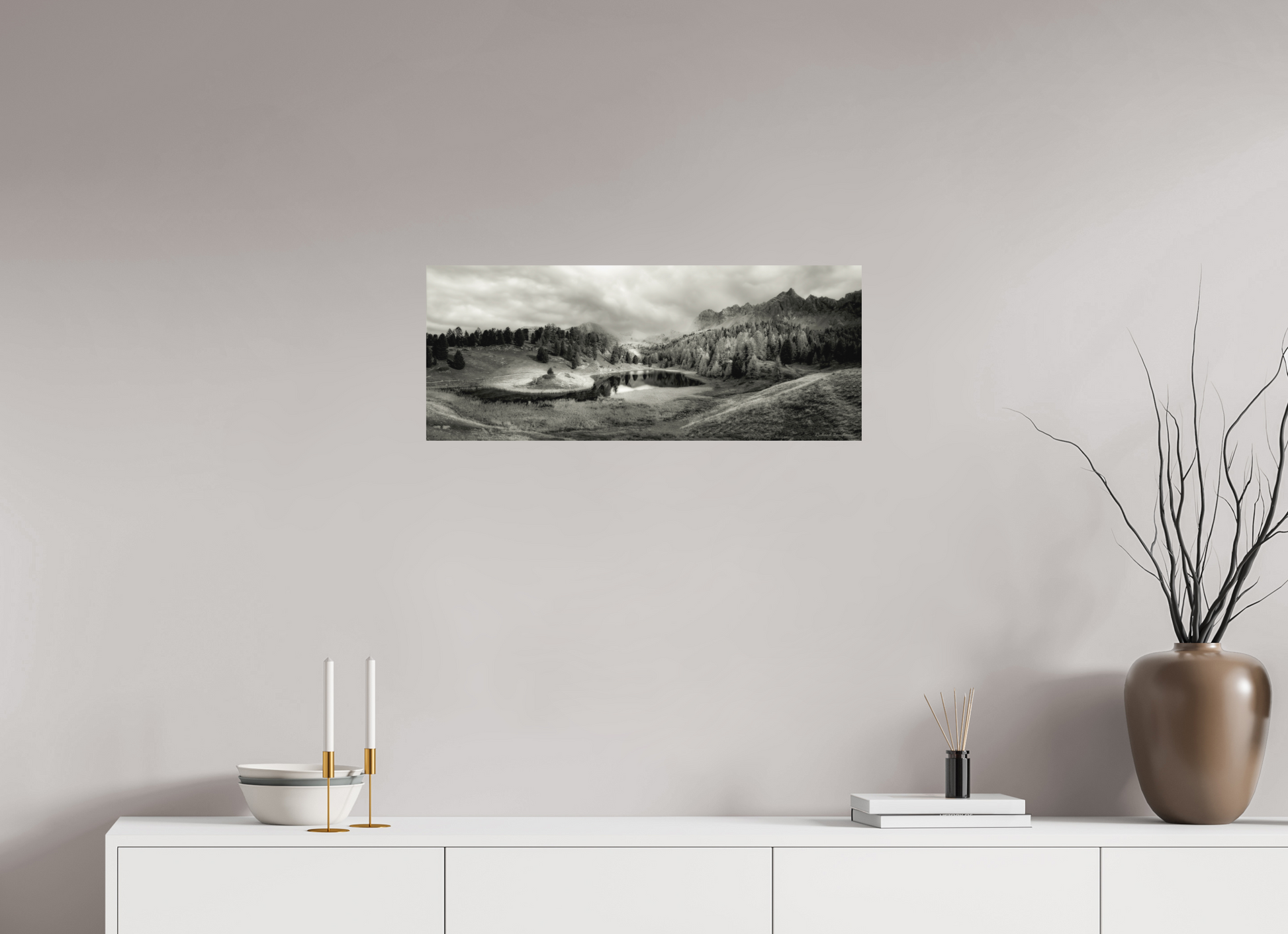 74,5 x 30 cm, Impression directe couleur ou noir et blanc sur plaque d'aluminium (Solidité-Durabilité) Lac miroir Photo Artistique pour Décoration Murale