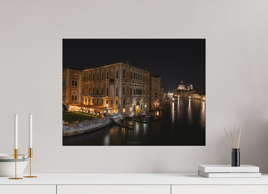 60 x 45 cm, Impression directe couleur ou noir et blanc sur plaque d'aluminium (Solidité-Durabilité) Palazzo Cavalli‑Franchetti au crépuscule