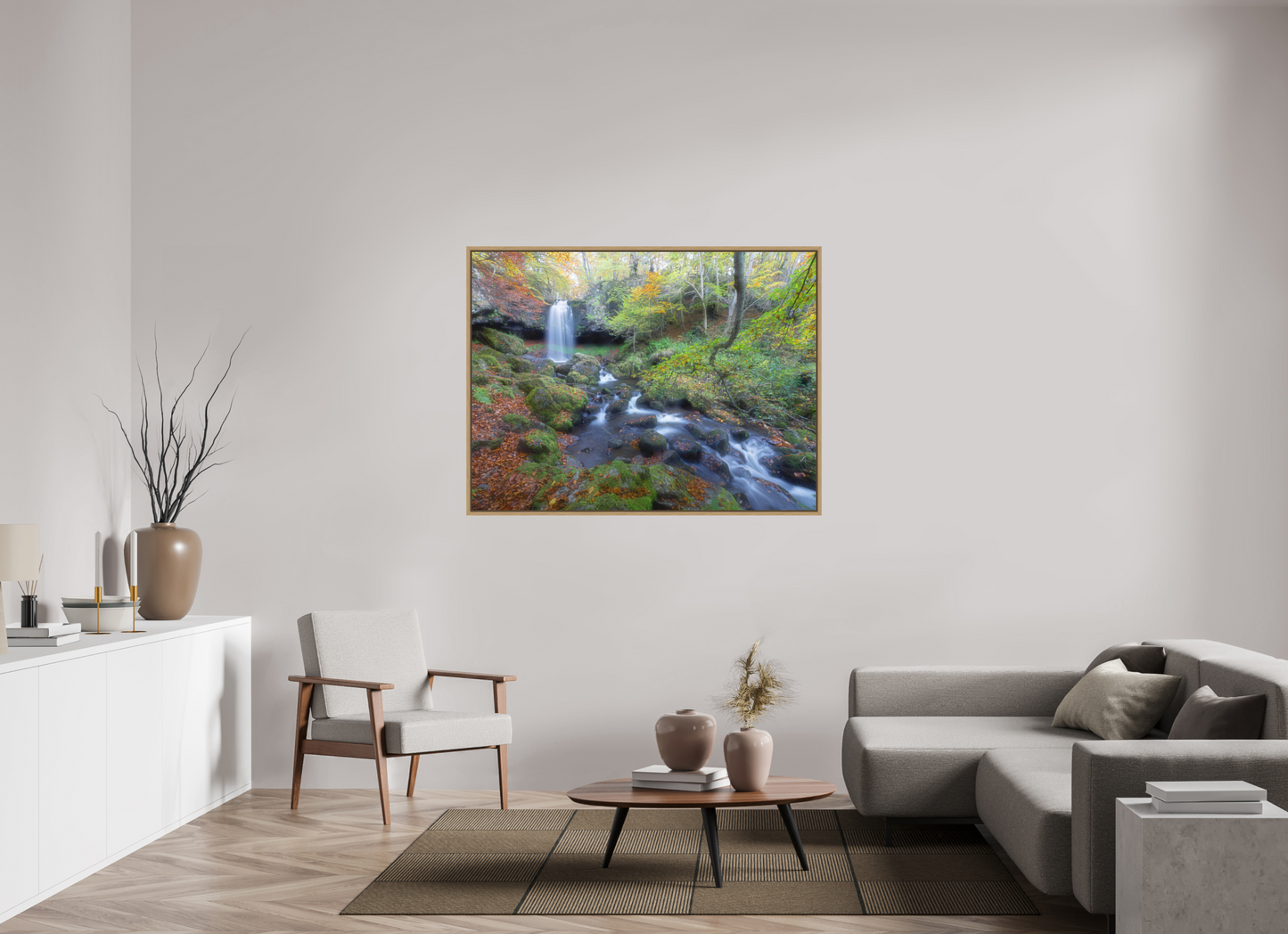 140 x 105 cm, Impression sur support rigide (Forex) avec cadre élégant type “caisse américaine” Cascade du Capat, Cantal, Auvergne, France.