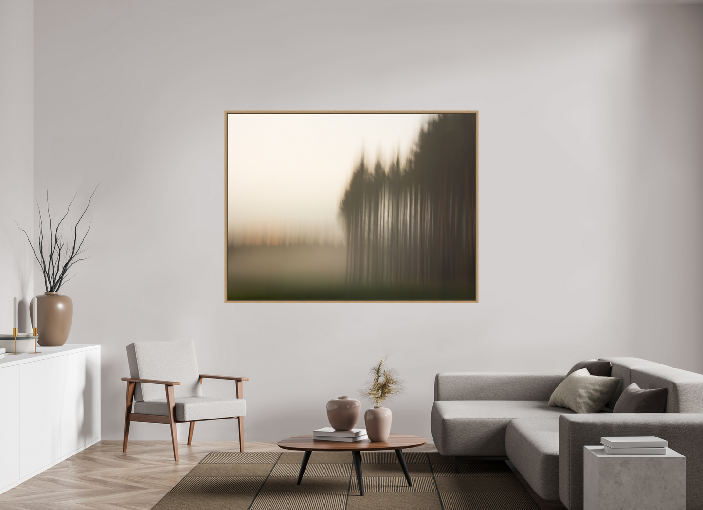 180 x 135 cm, Impression sur support rigide (Forex) avec cadre élégant type “caisse américaine” L'orée du bois