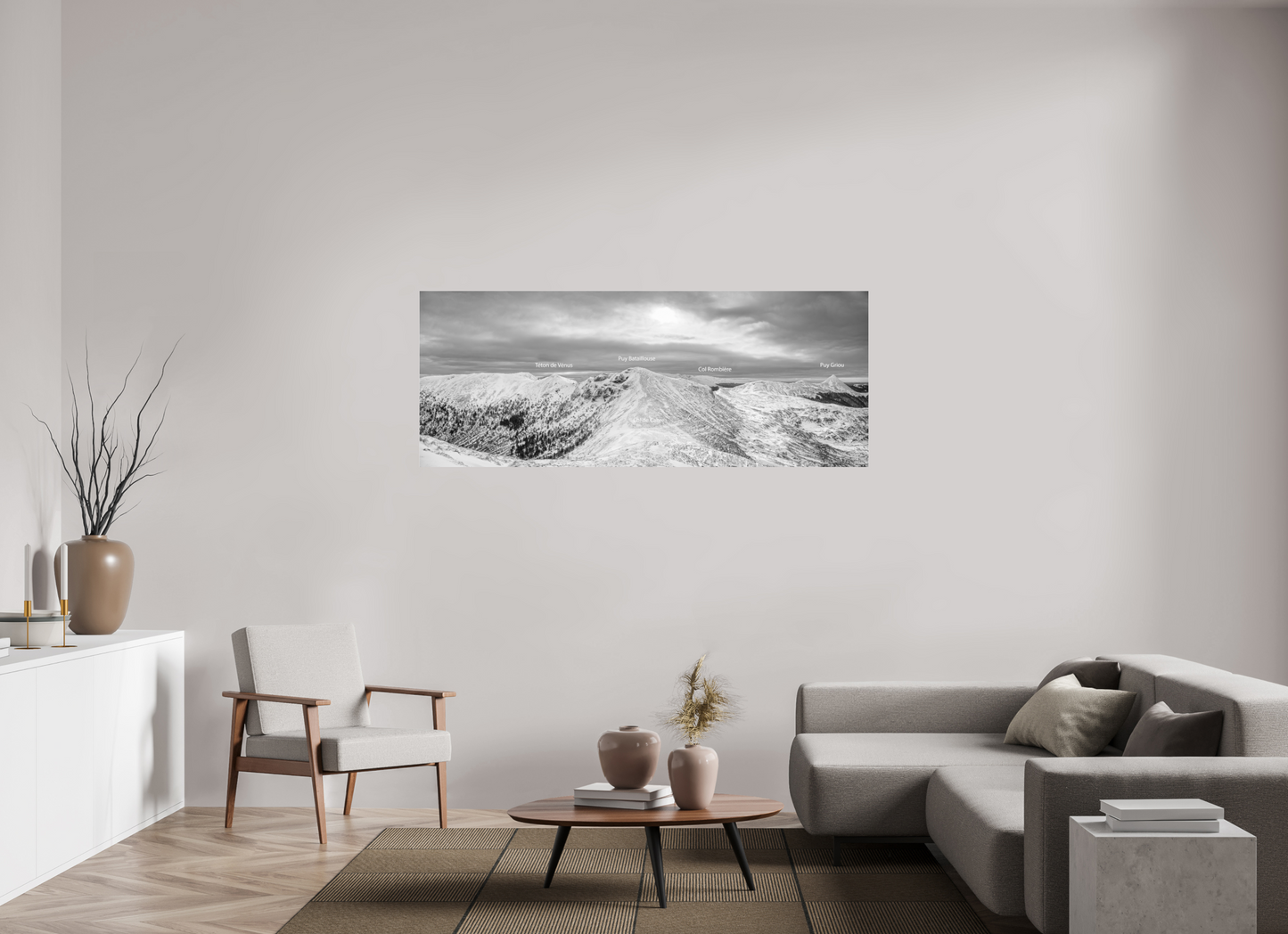 178,6 x 70 cm, Tirage noir et blanc sur plaque alu, avec une protection en plexiglass (durabilité-profondeur) Massif cantalien