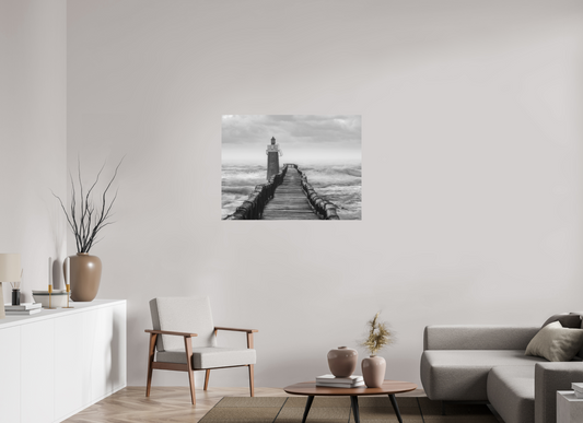 100 x 75 cm, Impression directe couleur ou noir et blanc sur plaque d'aluminium (Solidité-Durabilité) Estacade de Capbreton | Photographie paysage hivernal marin artistique en noir et blanc