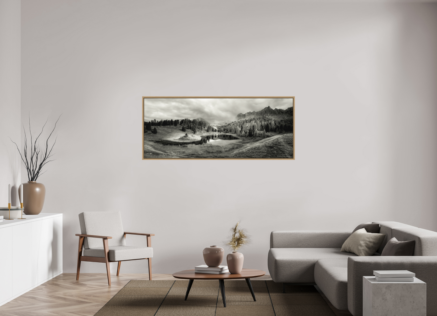 173,9 x 70 cm, Impression sur support rigide (Forex) avec cadre élégant type “caisse américaine” Lac miroir Photo Artistique pour Décoration Murale