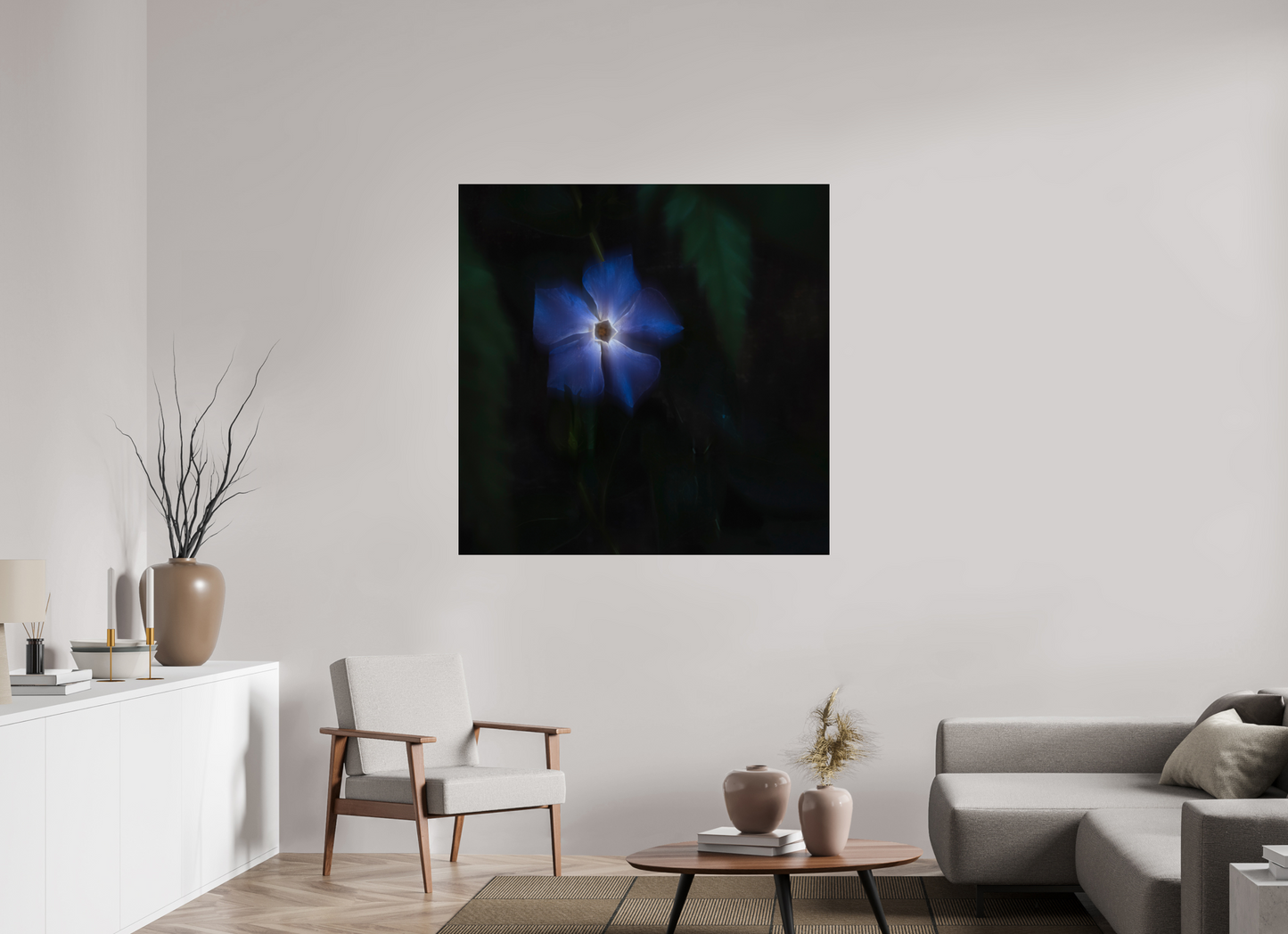 120 x 120 cm, Tirage couleur sur support solide en aluminium, recouvert d’une protection transparente (plexiglas). Pervenche