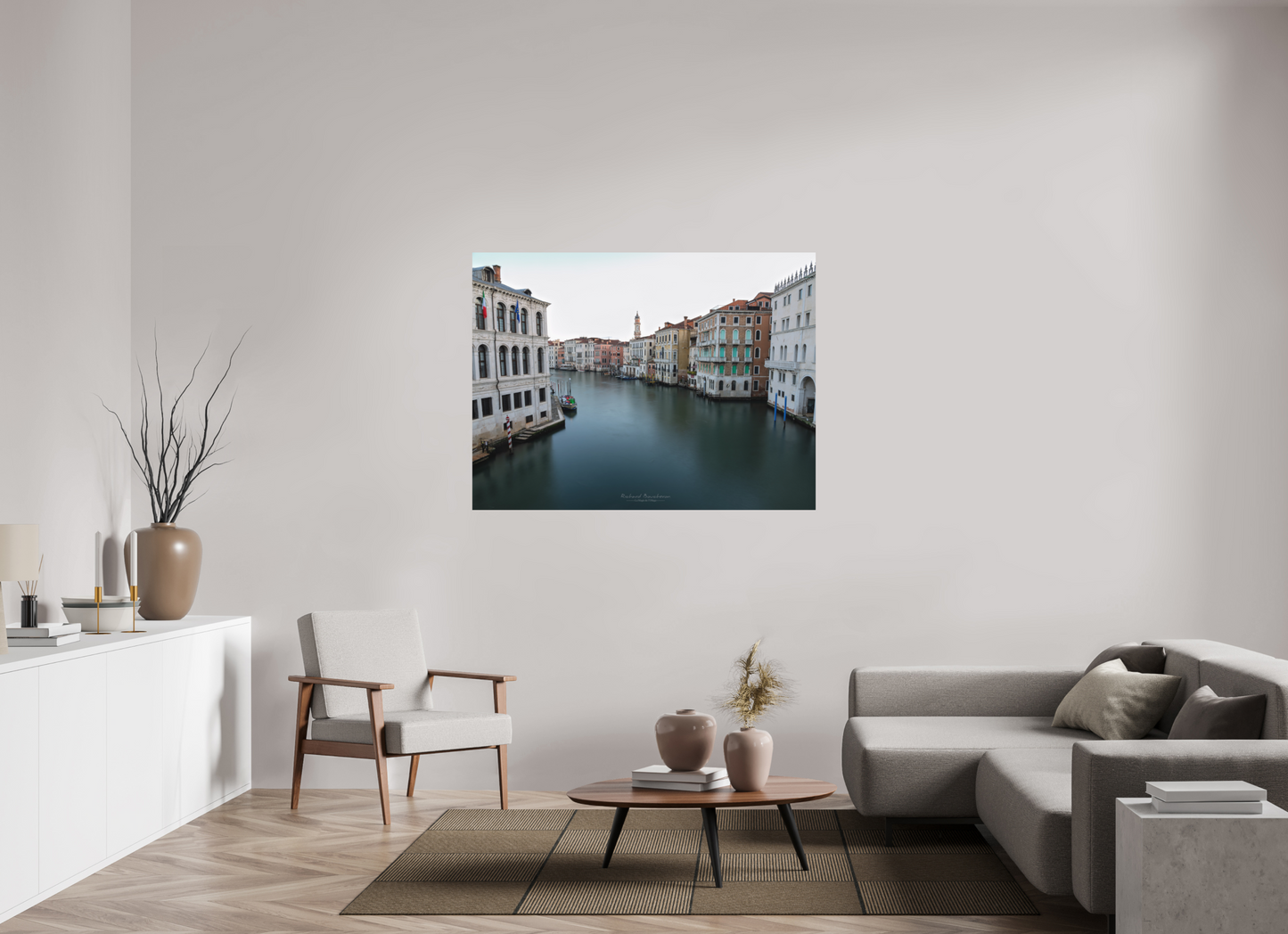 140 x 105 cm, Impression directe couleur ou noir et blanc sur plaque d'aluminium (Solidité-Durabilité) Venise au fil de l’eau – vue calme du Grand Canal et palais vénitiens