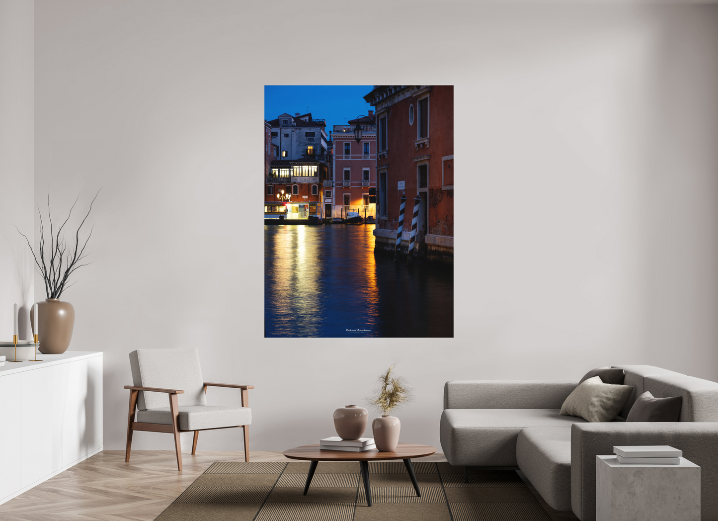 135 x 180 cm, Impression directe couleur ou noir et blanc sur plaque d'aluminium (Solidité-Durabilité) Venise de Nuit : Ambiance Poétique sur les Canaux Illuminés