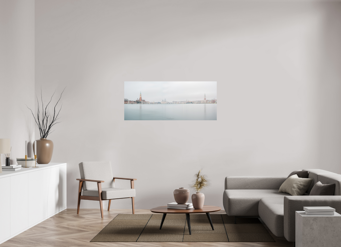 142,5 x 60 cm, Impression directe couleur ou noir et blanc sur plaque d'aluminium (Solidité-Durabilité) Venise au lever du jour – Panorama de San Giorgio Maggiore et Santa Maria della Salute