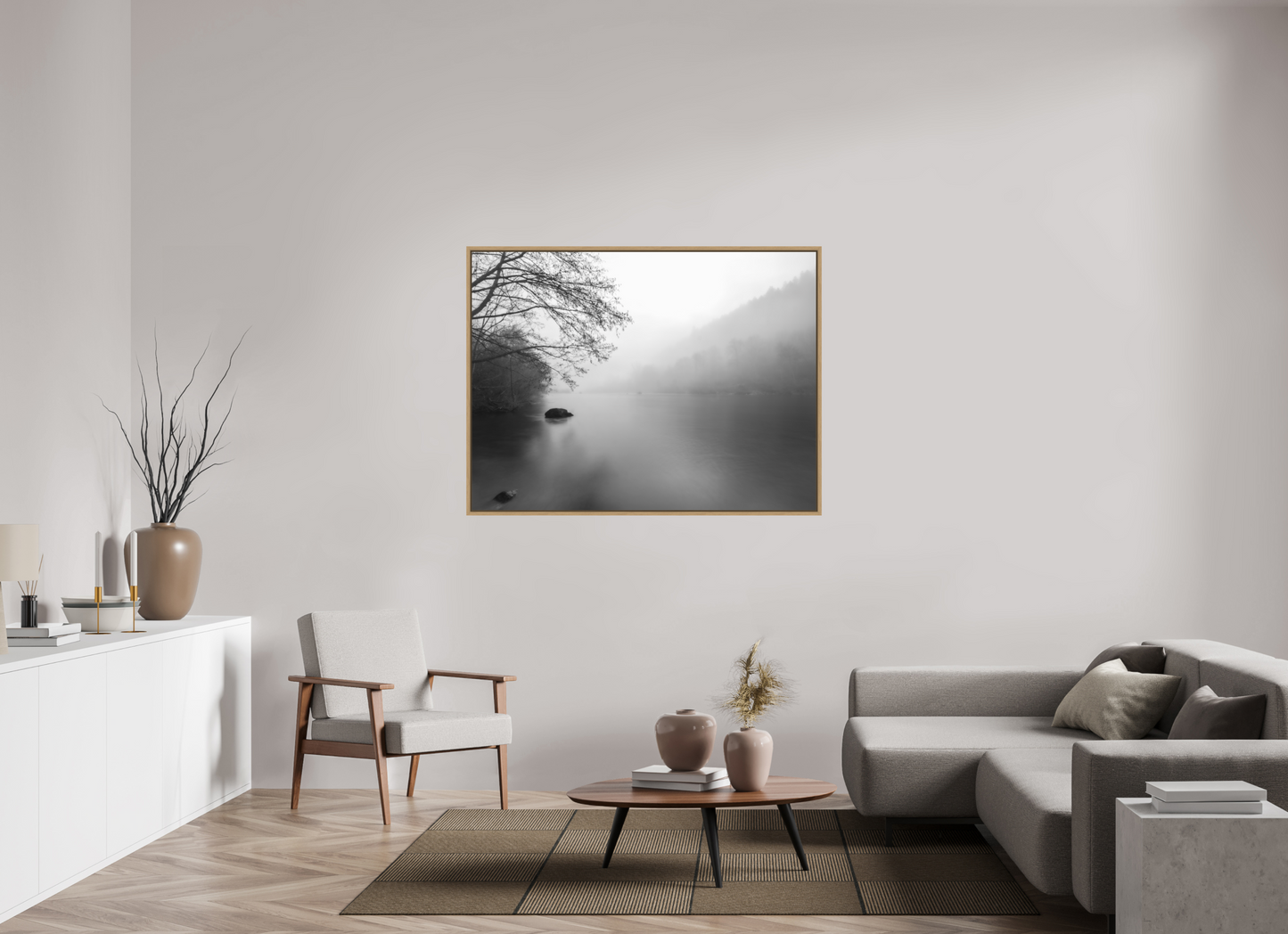 140 x 105 cm, Impression sur support rigide (Forex) avec cadre élégant type “caisse américaine” Calme hivernal | Décoration Murale Nature
