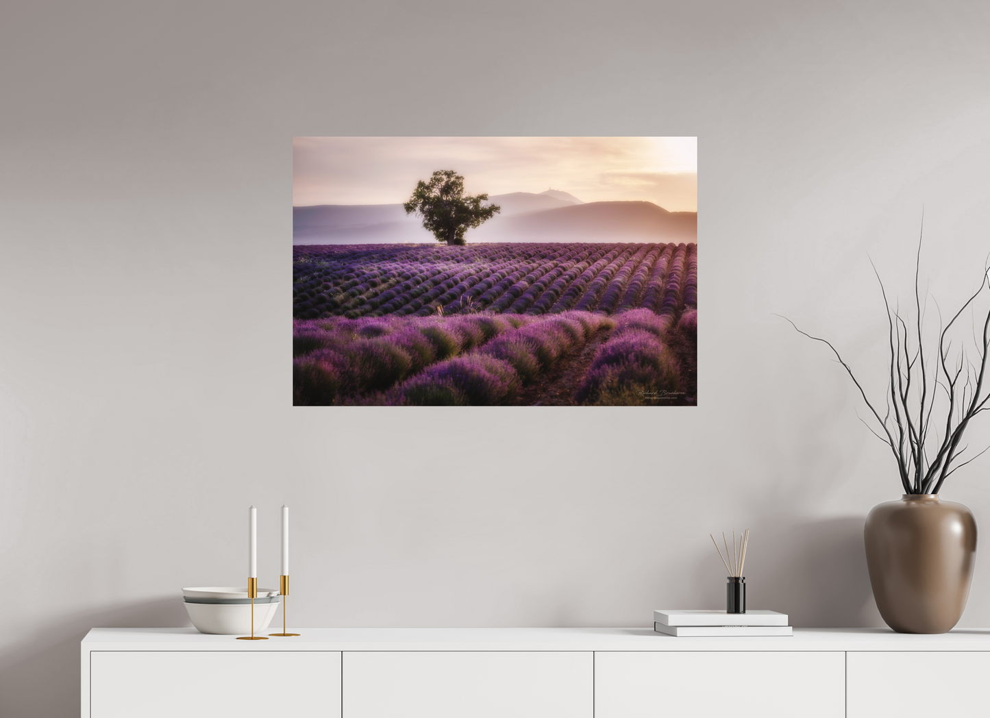 90 x 60 cm, 6- Impression directe couleur ou noir et blanc sur Alu Dibond + système de fixation Lavandes Photo Artistique pour Décoration Murale