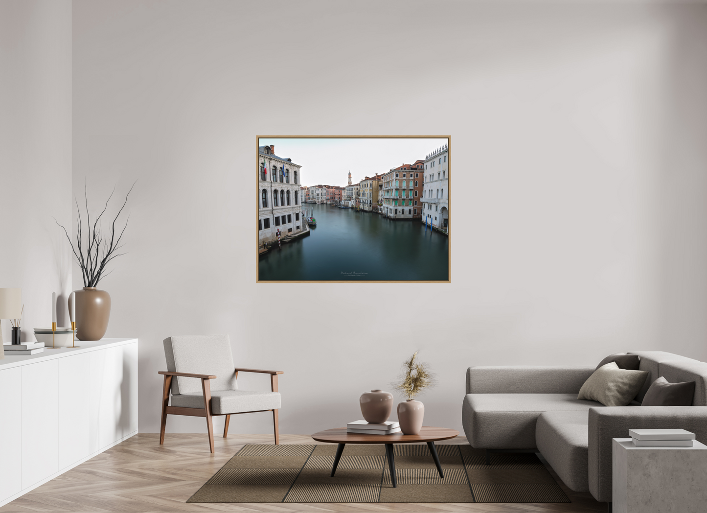 140 x 105 cm, Impression sur support rigide (Forex) avec cadre élégant type “caisse américaine” Venise au fil du temps - Sérénité sur le Grand Canal