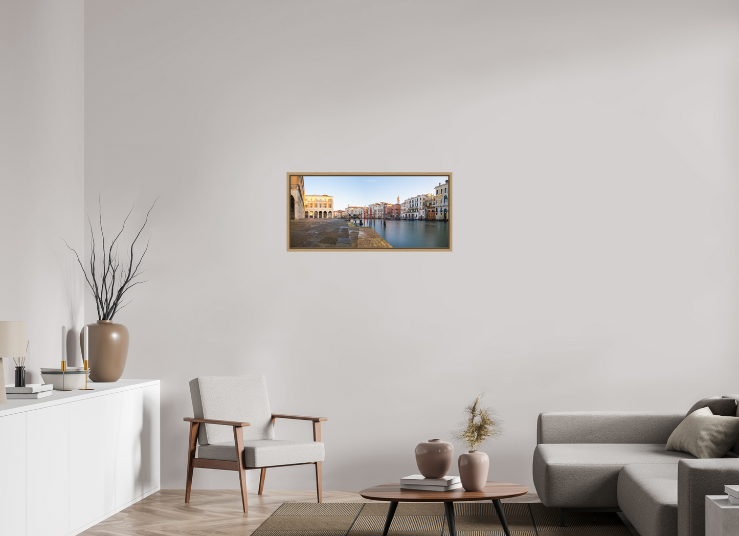88,5 x 40 cm, Impression sur support rigide (Forex) avec cadre élégant type “caisse américaine” Venise au fil du temps - Lumière sur le Grand Canal