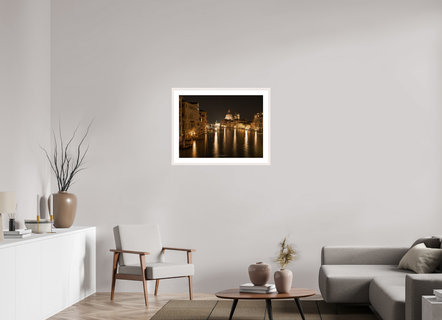 80 x 60 cm, Tirage Fine Art 30×40 cm — Passe-partout — Cadre Venise Romantique de Nuit – Vue sur la Salute