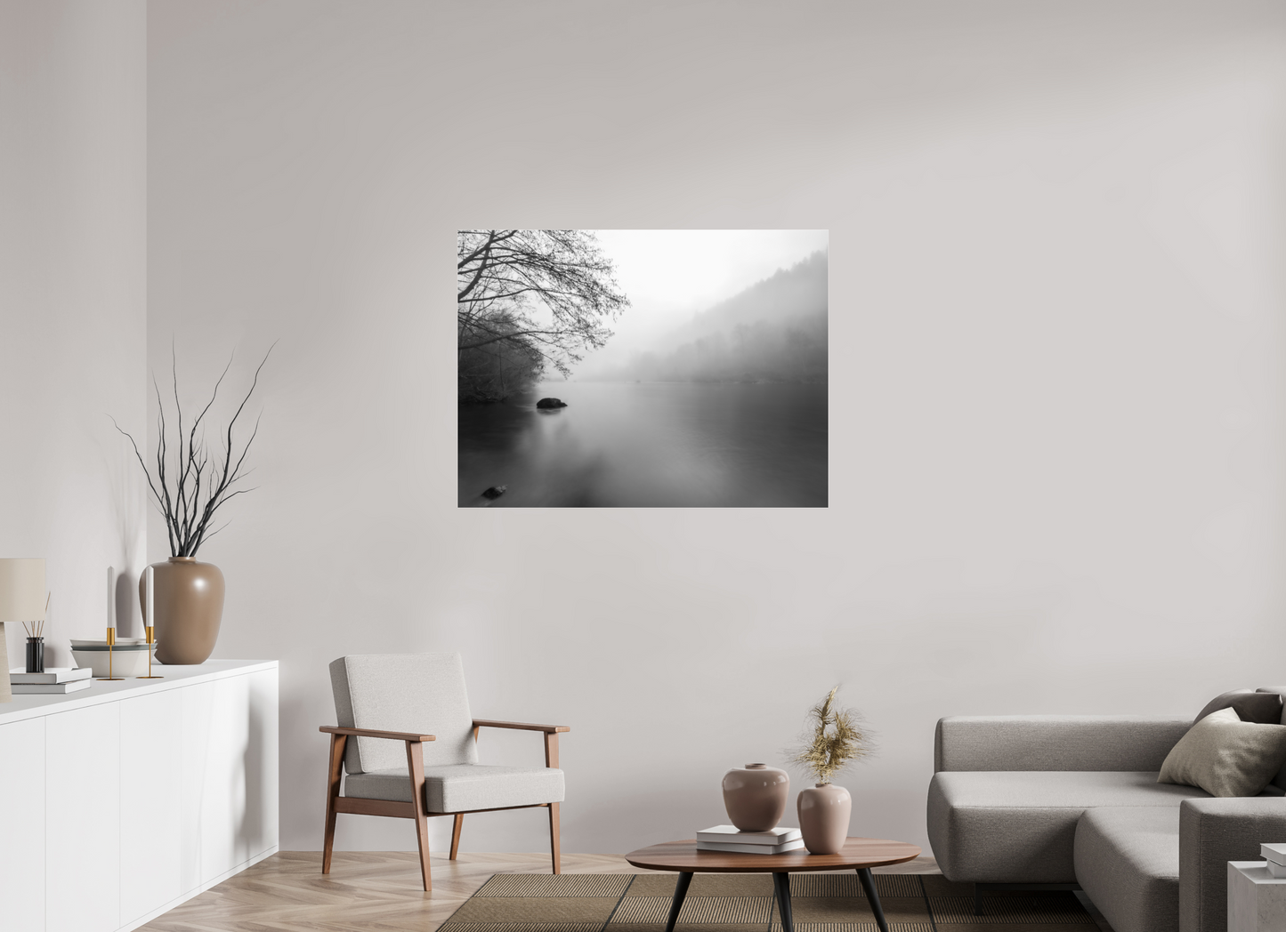 120 x 90 cm, Tirage noir et blanc sur plaque alu, avec une protection en plexiglass (durabilité-profondeur) Calme hivernal | Décoration Murale Nature