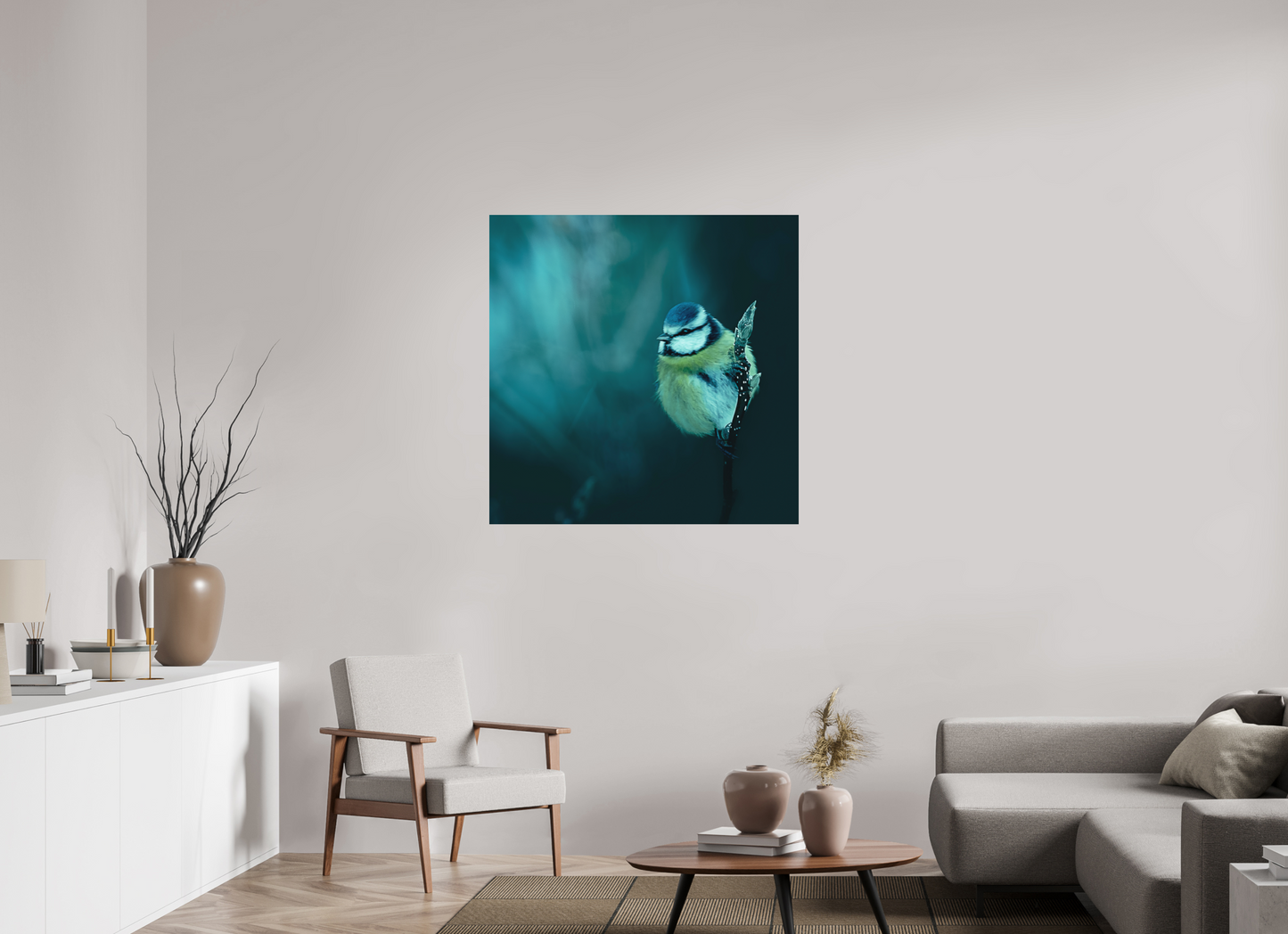 100 x 100 cm, Impression directe couleur ou noir et blanc sur plaque d'aluminium (Solidité-Durabilité) La belle bleue