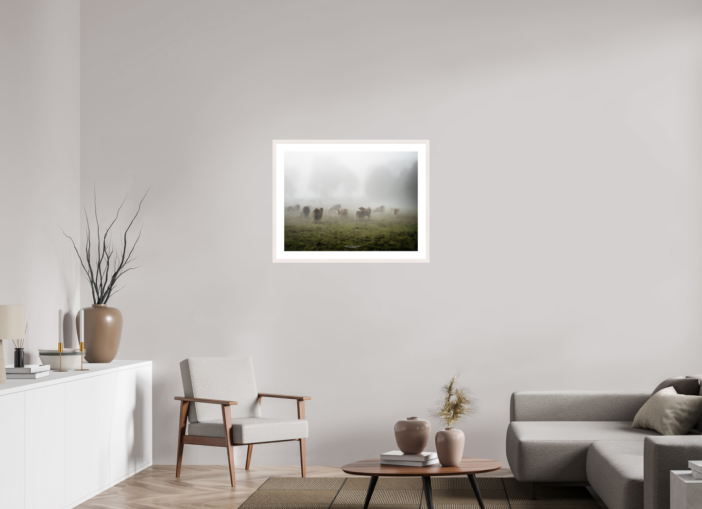80 x 60 cm, Tirage Fine Art 30×40 cm — Passe-partout — Cadre Brume Matinale et Troupeau Paisible | Tirage Photo Fine Art