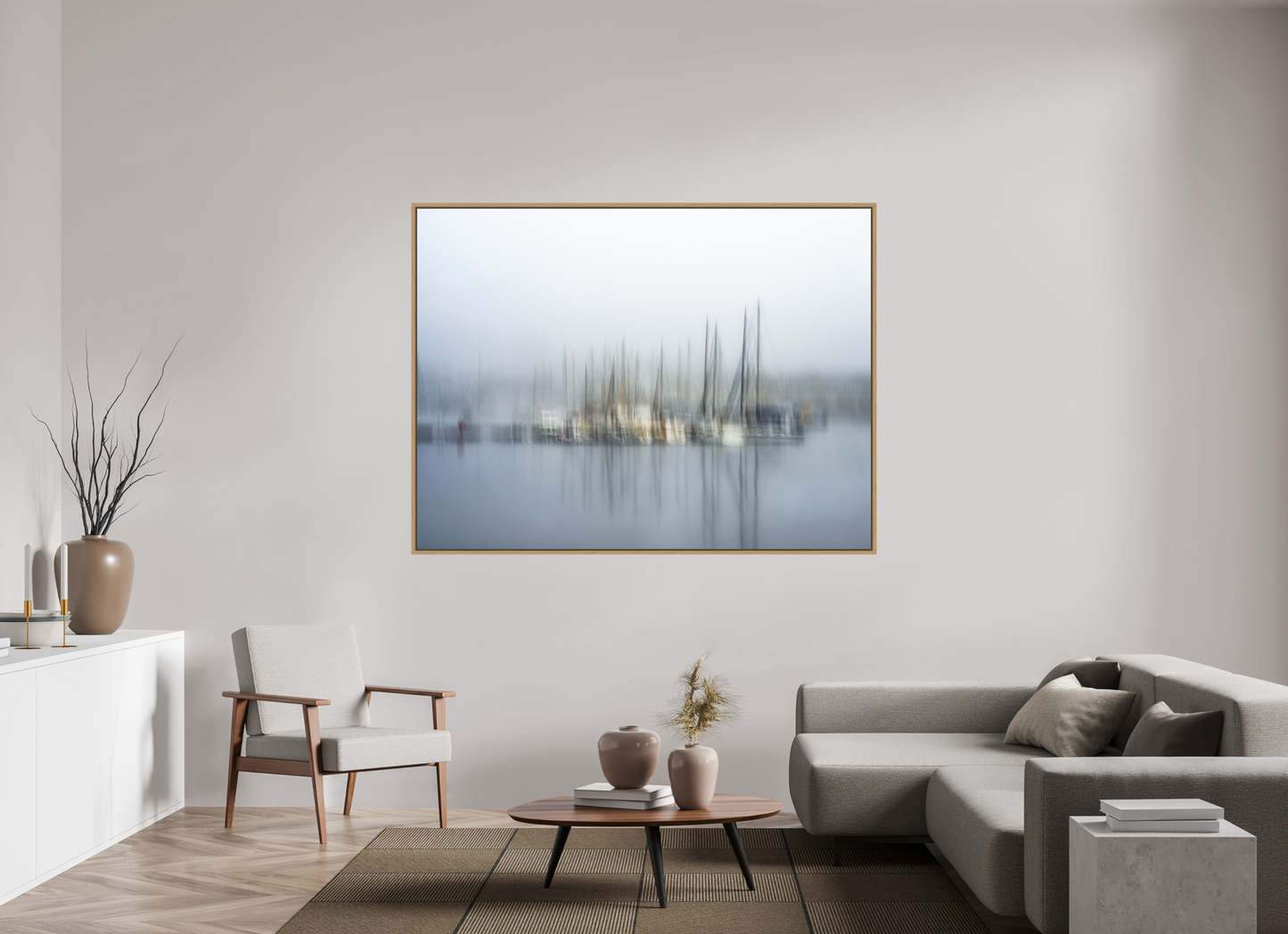 180 x 135 cm, Impression sur support rigide (Forex) avec cadre élégant type “caisse américaine” A quai