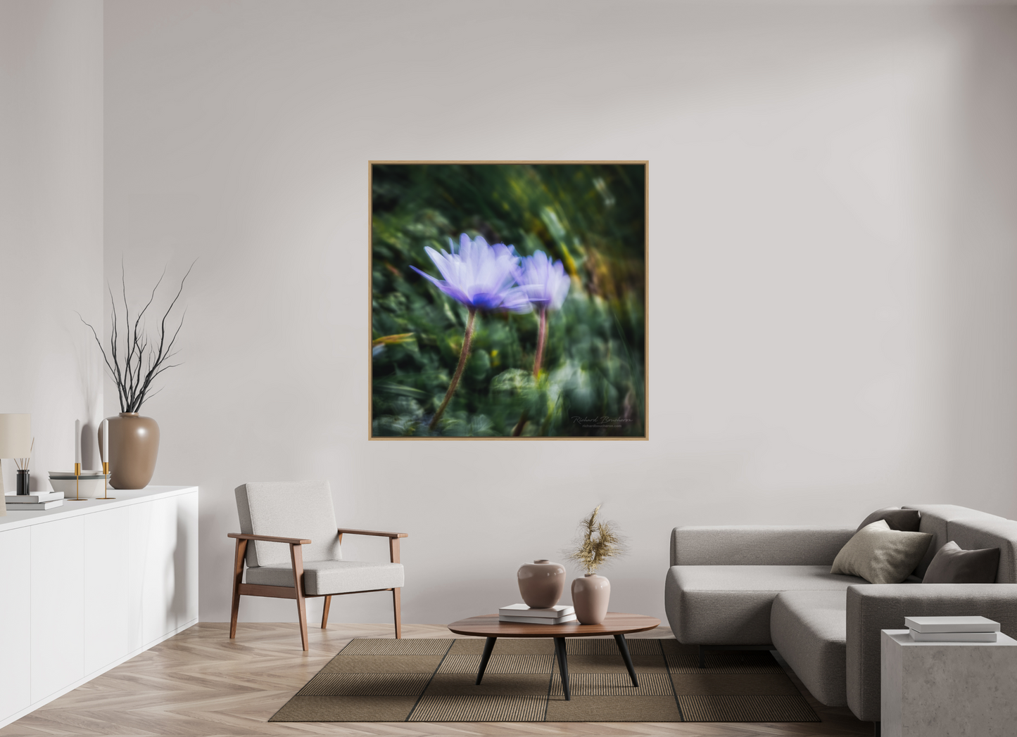 140 x 140 cm, Impression sur support rigide (Forex) avec cadre élégant type “caisse américaine” Le vent nous anime