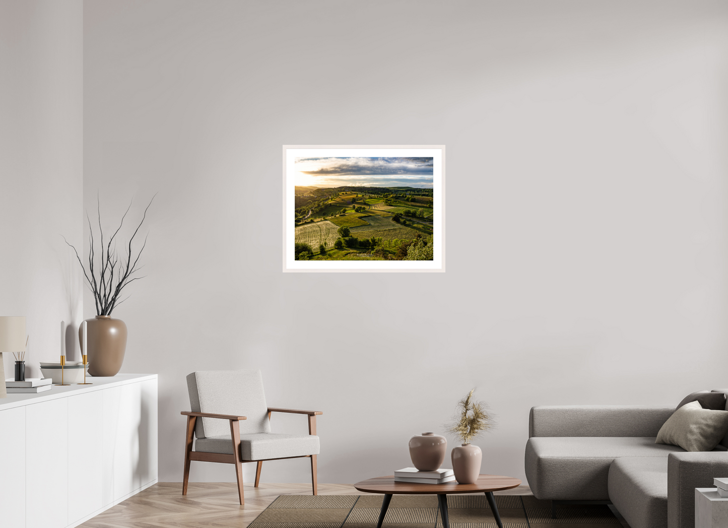 80 x 60 cm, Tirage Fine Art 30×40 cm — Passe-partout — Cadre Paysage d'Auvergne en période de fenaison