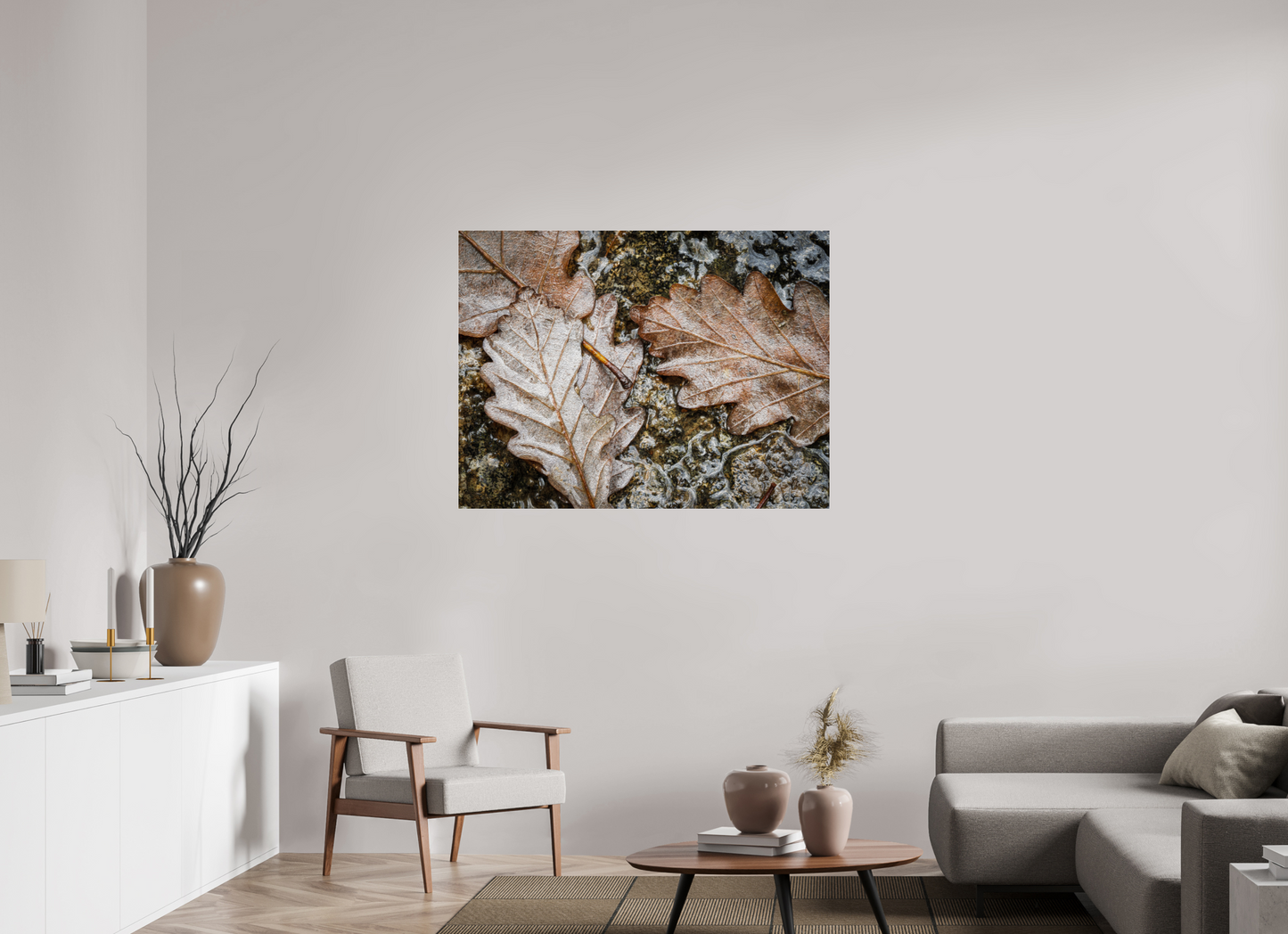 120 x 90 cm, Tirage couleur sur support solide en aluminium, recouvert d’une protection transparente (plexiglas). Texture d'automne