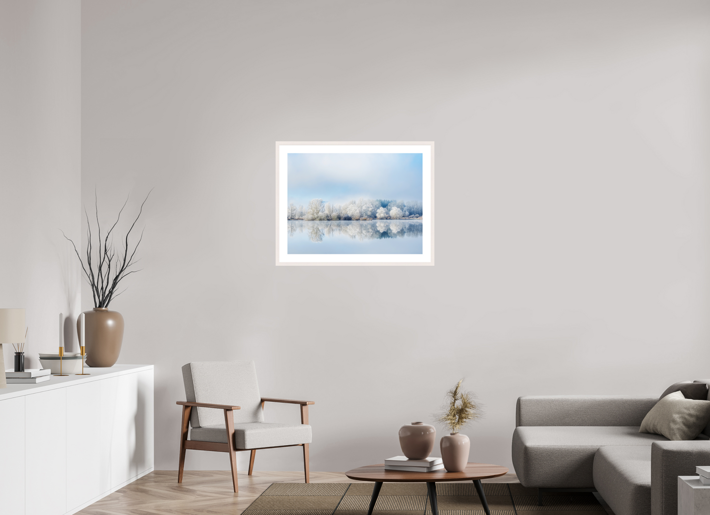 80 x 60 cm, Tirage Fine Art 30×40 cm — Passe-partout — Cadre Miroir, si beau miroir Photographie paysage d’hiver serein en couleur