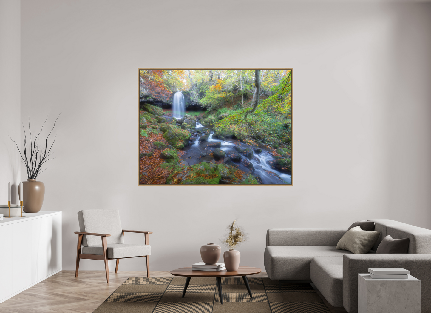 180 x 135 cm, Impression sur support rigide (Forex) avec cadre élégant type “caisse américaine” Cascade du Capat, Cantal, Auvergne, France.