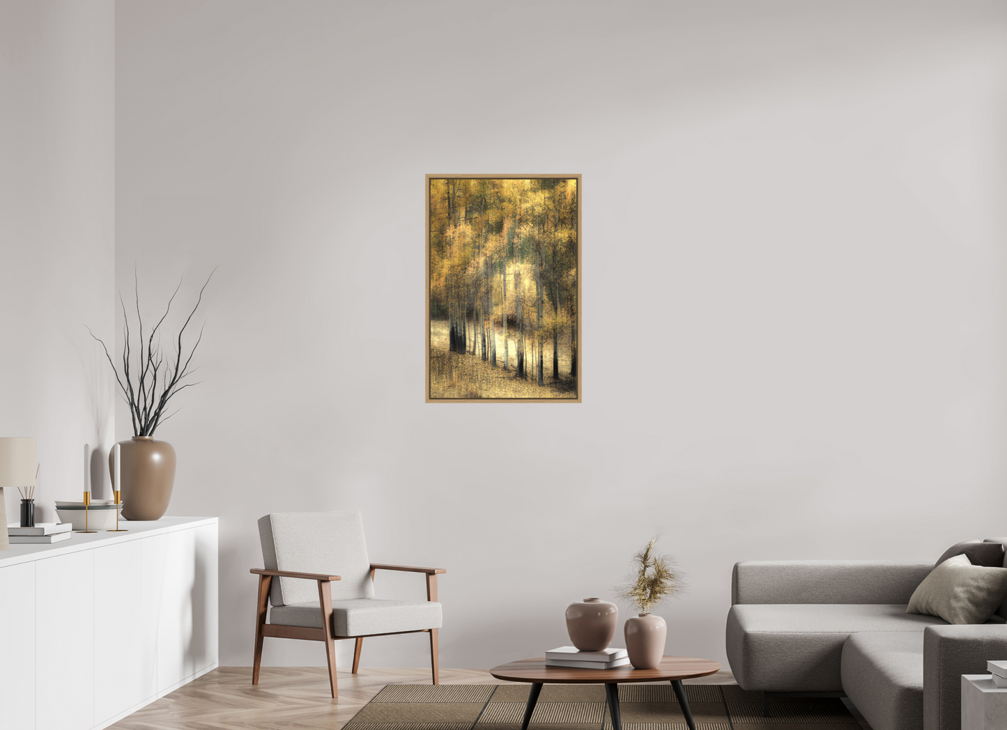 60 x 90 cm, Impression sur support rigide (Forex) avec cadre élégant type “caisse américaine” Bouleaux d'automne